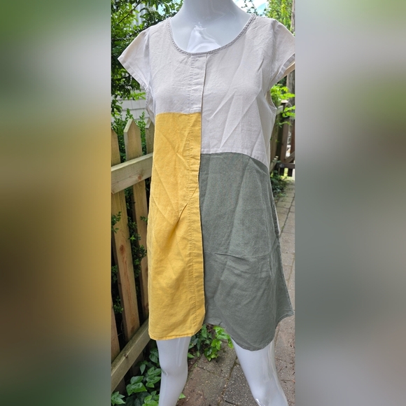 Colourblock  Linen/cotton top In Muted Green, Yellow And Cream MED. - Picture 6 of 16